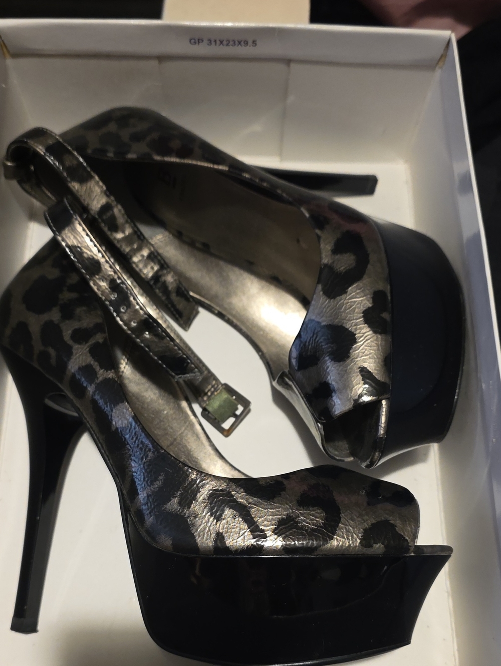 Bakers Metallic Leopard Peep-Toe Platform Heels - Black/Silver